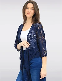 Lightweight Open-Front Crochet Design 3/4 Sleeves Shrug Cardigan by Froccella