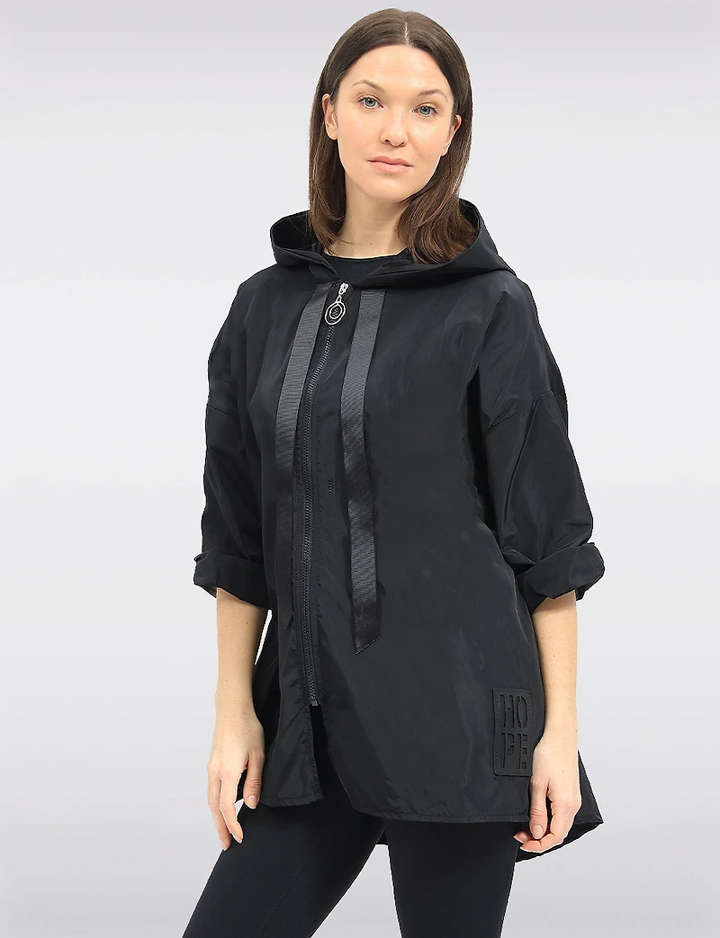 Loose Fit Short Ultralight Windshell Hood Ribbon Drawstring Jacket by Froccella