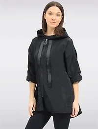 Loose Fit Short Ultralight Windshell Hood Ribbon Drawstring Jacket by Froccella