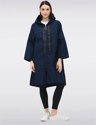 Loose Fit Long Ultralight Windshell Hooded Ribbon Drawstring Jacket by Froccella