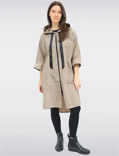 Loose Fit Long Ultralight Windshell Hooded Ribbon Drawstring Jacket by Froccella