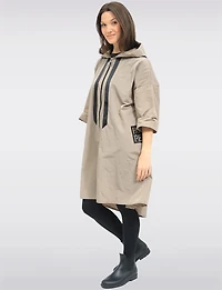 Loose Fit Long Ultralight Windshell Hooded Ribbon Drawstring Jacket by Froccella
