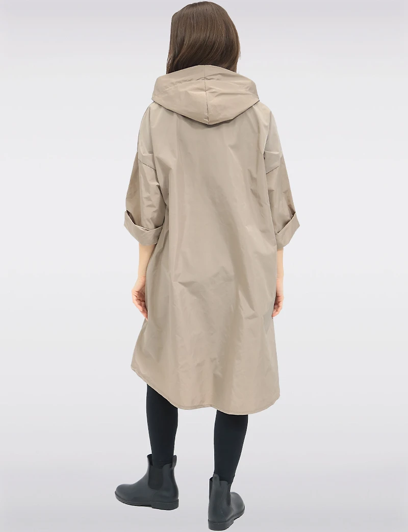 Loose Fit Long Ultralight Windshell Hooded Ribbon Drawstring Jacket by Froccella