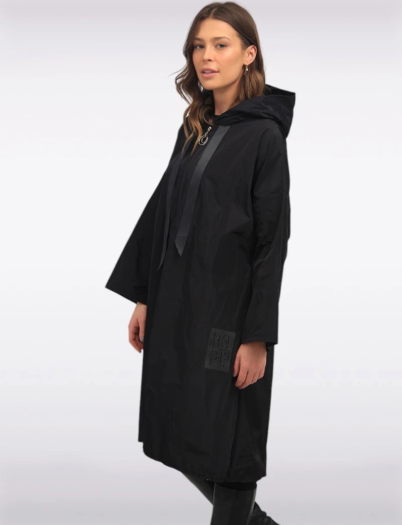 Loose Fit Long Ultralight Windshell Hooded Ribbon Drawstring Jacket by Froccella