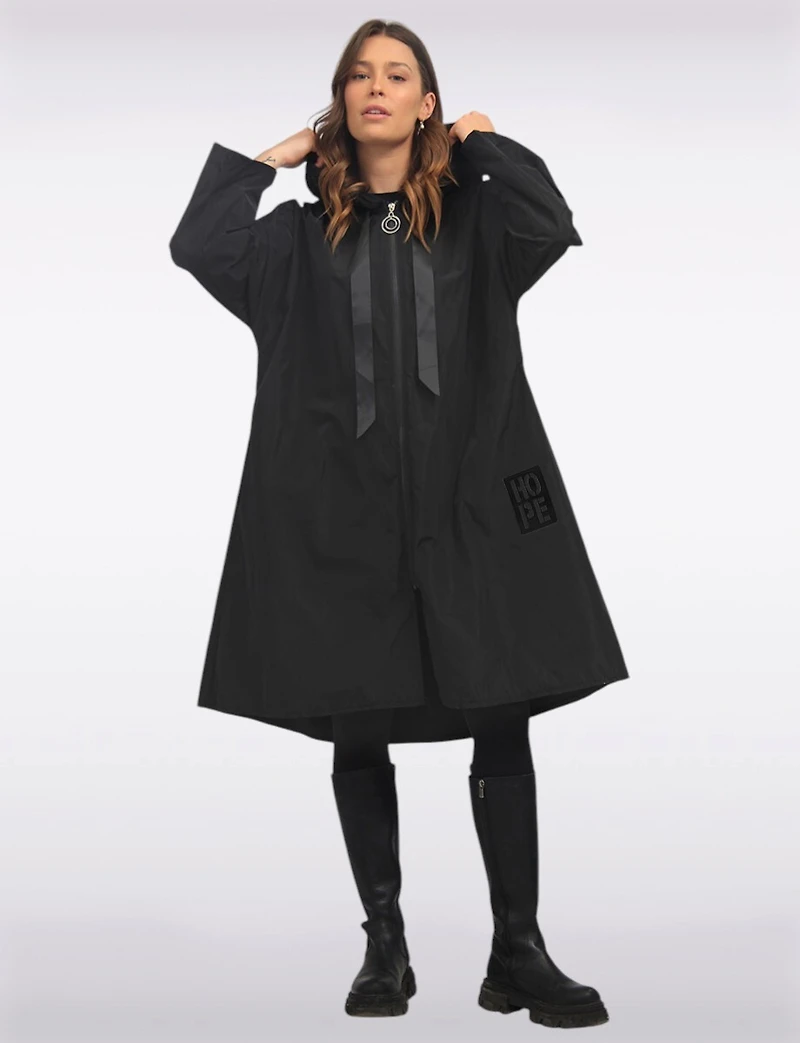 Loose Fit Long Ultralight Windshell Hooded Ribbon Drawstring Jacket by Froccella