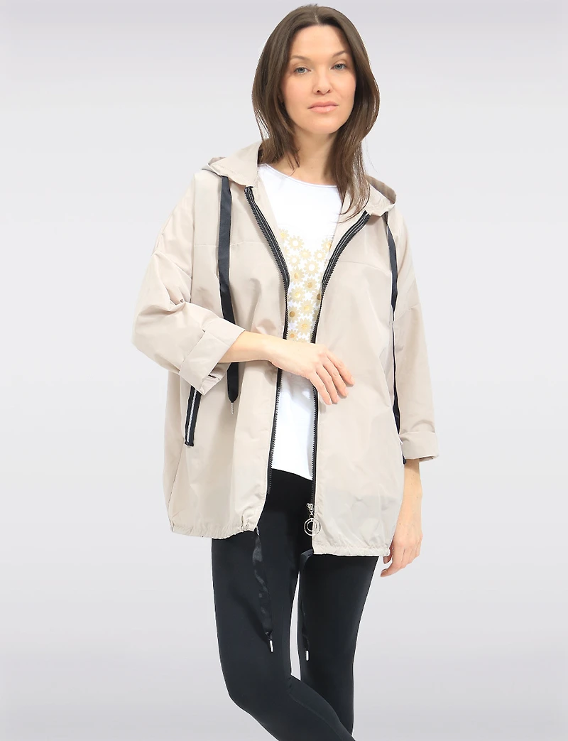 Relaxed Loose Fit Light Hooded Windshell Rain Drawstring Hem Jacket by Froccella