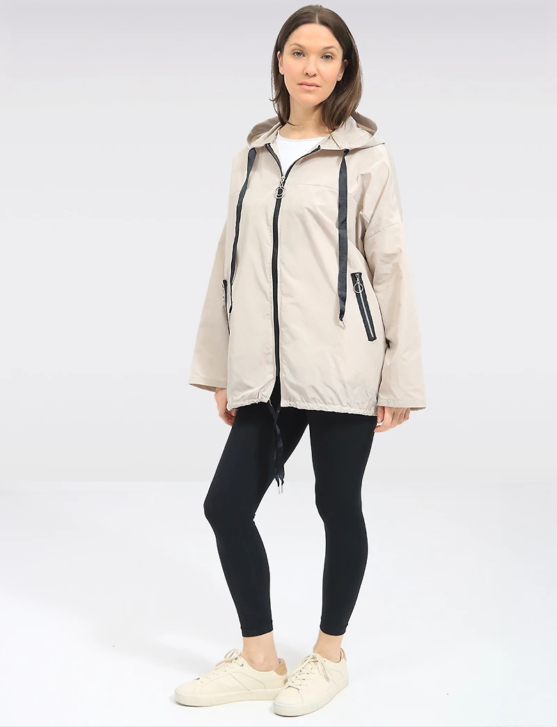 Relaxed Loose Fit Light Hooded Windshell Rain Drawstring Hem Jacket by Froccella