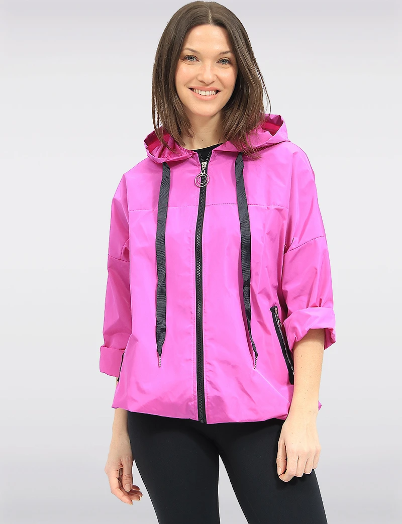 Relaxed Loose Fit Light Hooded Windshell Rain Drawstring Hem Jacket by Froccella