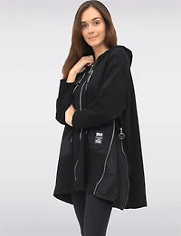 Versatile Oversized Zip Hoodie with Adjustable Stretch Side Panels by Froccella