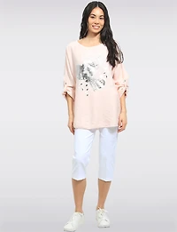 Flowy Top with Silver Foil Heart Design & Adjustable 3/4 Sleeves by Froccella