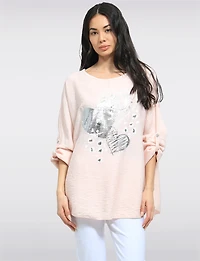 Flowy Top with Silver Foil Heart Design & Adjustable 3/4 Sleeves by Froccella
