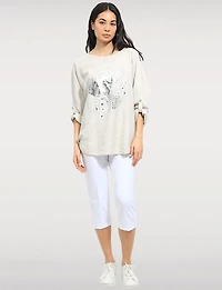 Flowy Top with Silver Foil Heart Design & Adjustable 3/4 Sleeves by Froccella