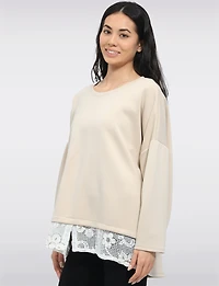 Soft High Low Tunic Relaxed Fit with White Crochet Lace Hem by Froccella