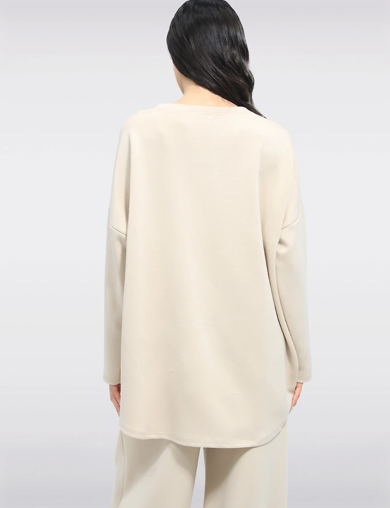 Soft High Low Tunic Relaxed Fit Flower and Silver Script Print by Froccella