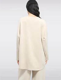 Soft High Low Tunic Relaxed Fit Flower and Silver Script Print by Froccella