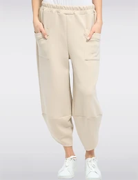 Elastic Waist Asymmetrical Hem Knit Balloon Pant With Patch Pockets By Froccella
