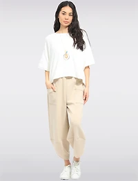 Elastic Waist Asymmetrical Hem Knit Balloon Pant With Patch Pockets By Froccella