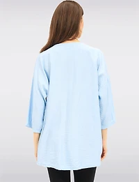 Flowy Round Neck Asymmetrical Hem Top with 3/4 Sleeves and Necklace by Froccella