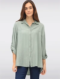 Flowy Lightweight Crinkled Button-Up Top with Adjustable Sleeves by Froccella