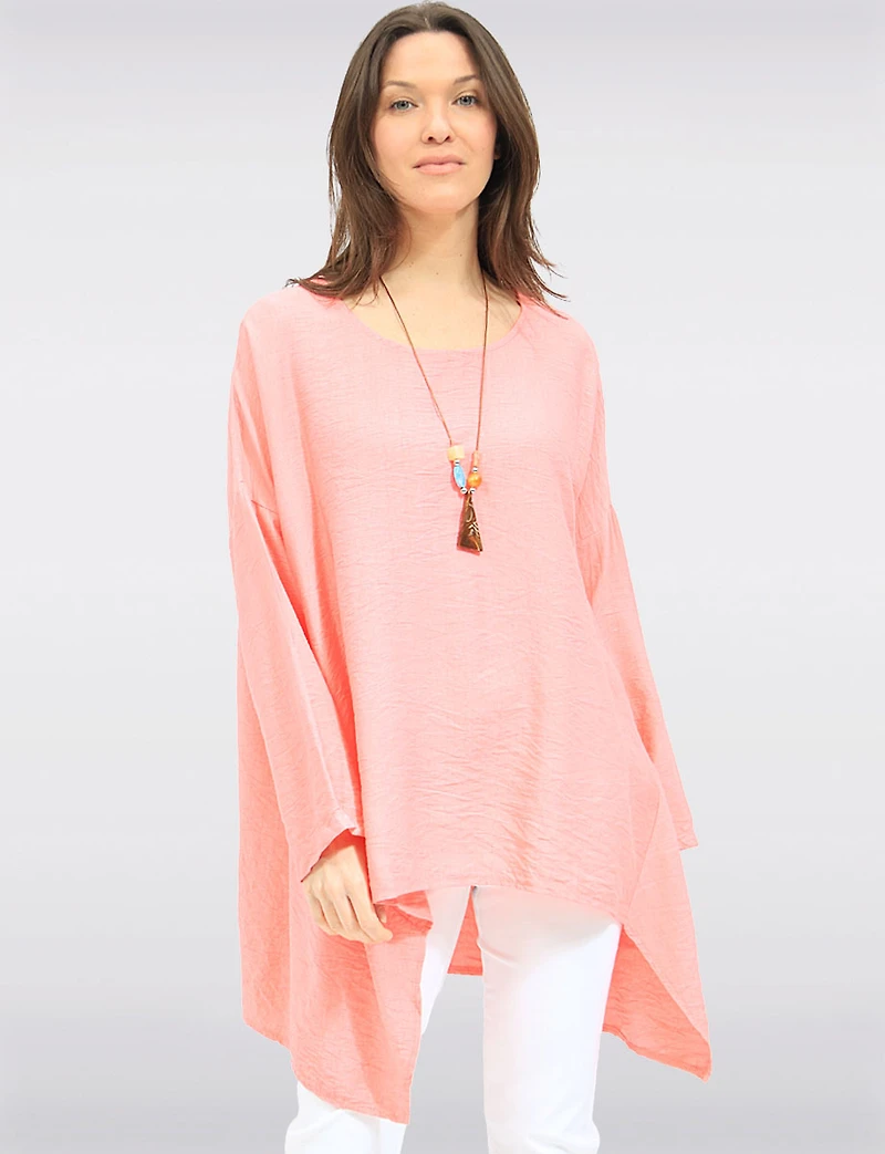 Elegant High-Low Crinkle Tunic with Long Sleeves & Boho Necklace by Froccella