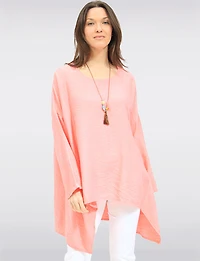 Elegant High-Low Crinkle Tunic with Long Sleeves & Boho Necklace by Froccella