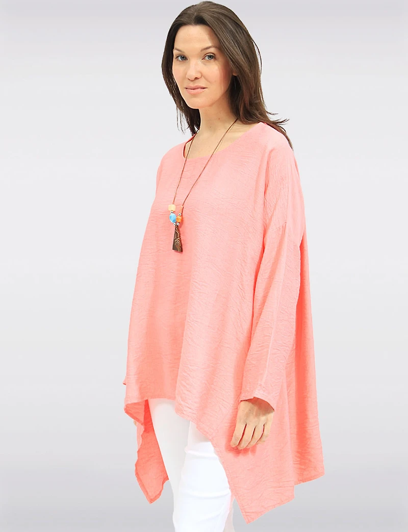 Elegant High-Low Crinkle Tunic with Long Sleeves & Boho Necklace by Froccella