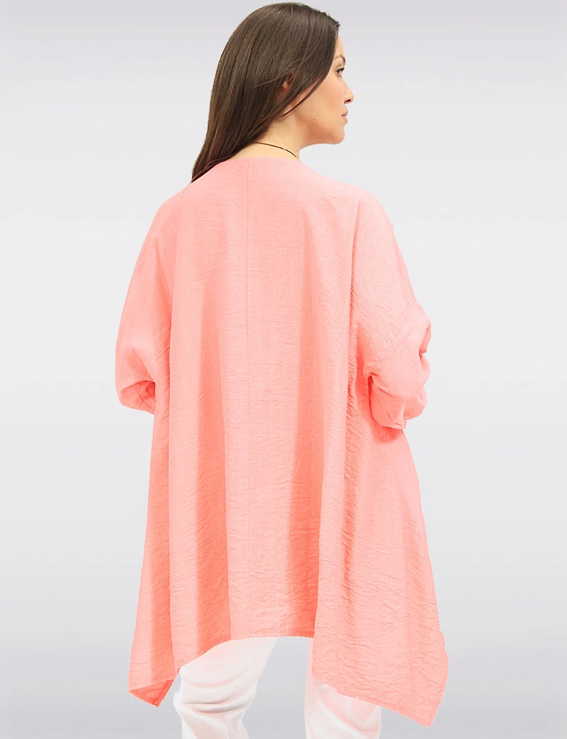 Elegant High-Low Crinkle Tunic with Long Sleeves & Boho Necklace by Froccella