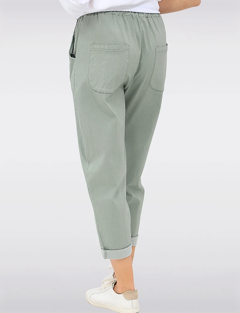 Casual 4-Pocket Relaxed-Fit Stretch Pants with Elastic Waistband by Froccella