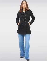Vegan Hooded Belted Double-Breasted Water-Resistant Trench Coat by Sebby