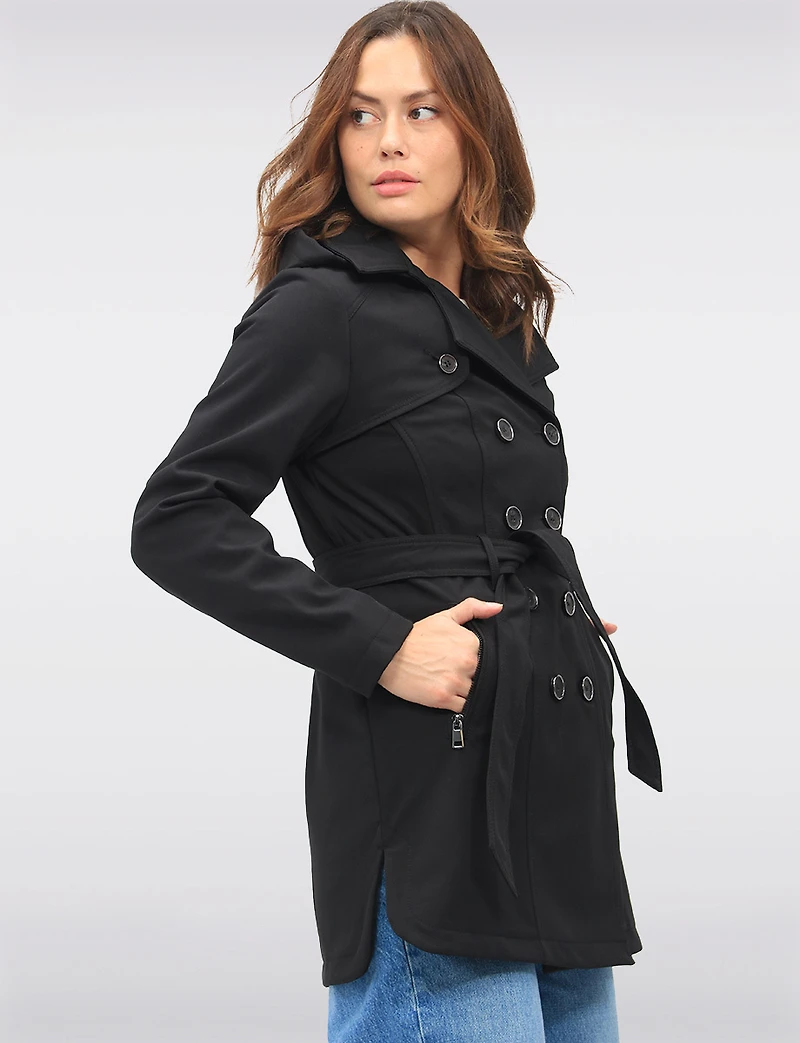 Vegan Hooded Belted Double-Breasted Water-Resistant Trench Coat by Sebby