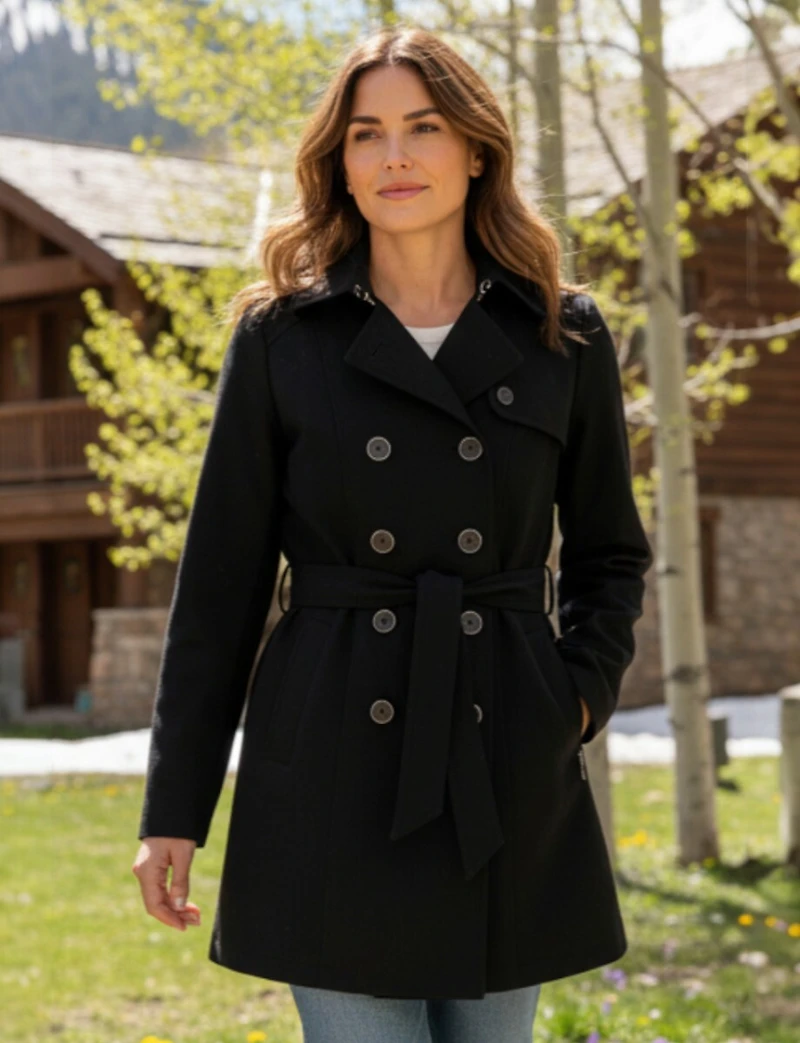 Vegan Hooded Belted Double-Breasted Water-Resistant Trench Coat by Sebby