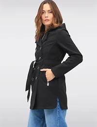 Vegan Hooded Belted Double-Breasted Water-Resistant Trench Coat by Sebby