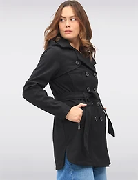 Vegan Hooded Belted Double-Breasted Water-Resistant Trench Coat by Sebby