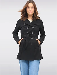 Vegan Hooded Belted Double-Breasted Water-Resistant Trench Coat by Sebby