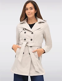 Vegan Hooded Belted Double-Breasted Water-Resistant Trench Coat by Sebby