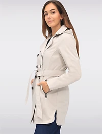 Vegan Hooded Belted Double-Breasted Water-Resistant Trench Coat by Sebby