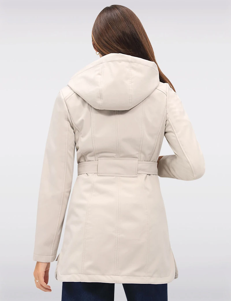 Vegan Hooded Belted Double-Breasted Water-Resistant Trench Coat by Sebby