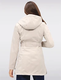 Vegan Hooded Belted Double-Breasted Water-Resistant Trench Coat by Sebby