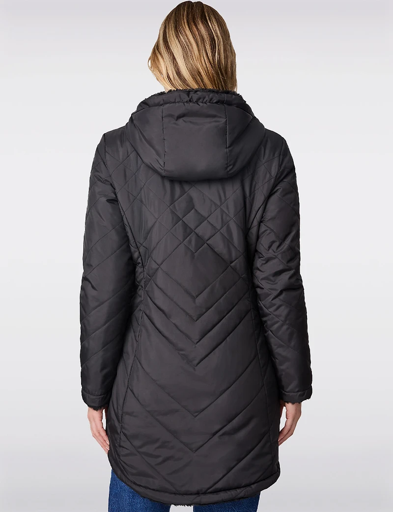 Reversible Faux Fur Quilted Coat  - Cozy Two-in-One Design by Free Country