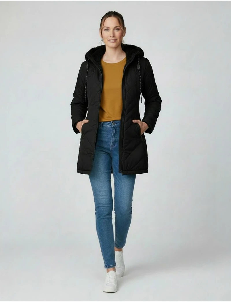 Reversible Faux Fur Quilted Coat  - Cozy Two-in-One Design by Free Country