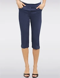 Solid Stretch Pull-On Capri Pants with Pockets - Slim Cropped Pant Fit by Perle
