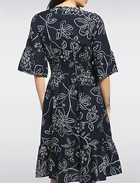 Fit&Flare Sleeve Dot Floral Print Knee Length Ruffle Hem Dress by Stella Morgan