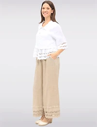 Chic Eyelet-Trimmed Button-Front Linen Shirt with Collar by Froccella