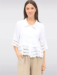 Chic Eyelet-Trimmed Button-Front Linen Shirt with Collar by Froccella