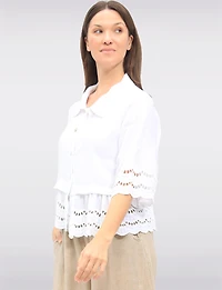Chic Eyelet-Trimmed Button-Front Linen Shirt with Collar by Froccella