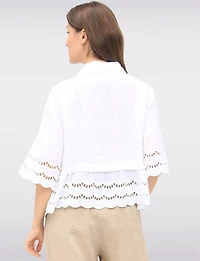 Chic Eyelet-Trimmed Button-Front Linen Shirt with Collar by Froccella