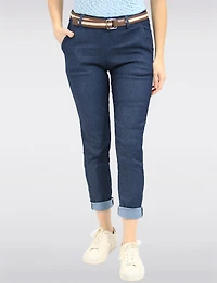 Slim-Fit Cotton Stretch Denim Pull-On Pants Belt by Froccella