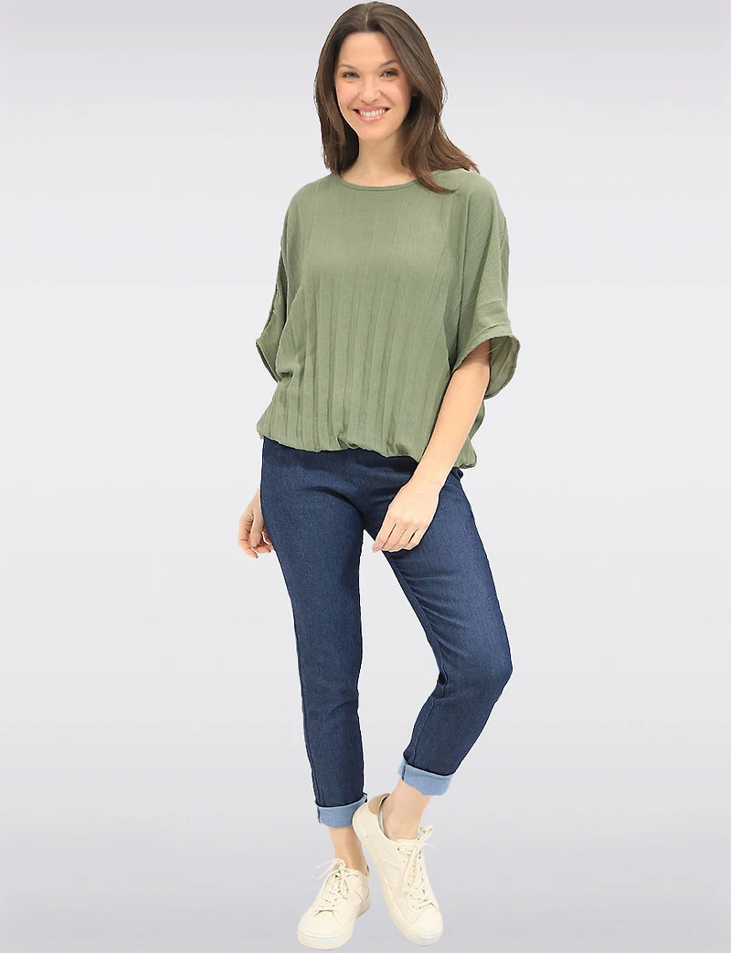 Slim-Fit Cotton Stretch Denim Pull-On Pants Belt by Froccella