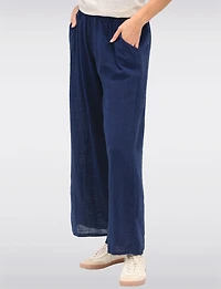 Solid Cotton Pull-On Wide-Leg Pants with Elastic Waist & Pockets by Froccella