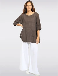 Loose-Fit Cotton Short Sleeve Top with Front Pocket & Button Detail by Froccella
